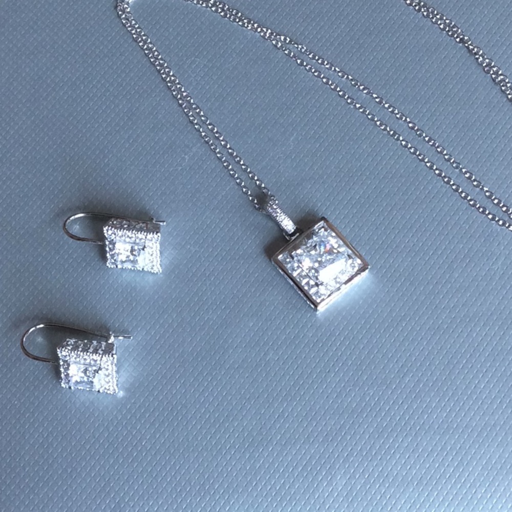 **SOLD**CZ/ Rhodium plated .925 necklace/ earrings